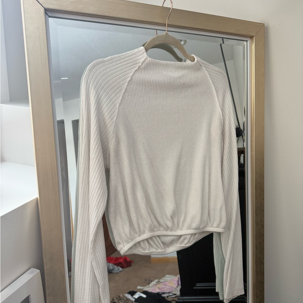 Project Social T White Ribbed Long Sleeve Top